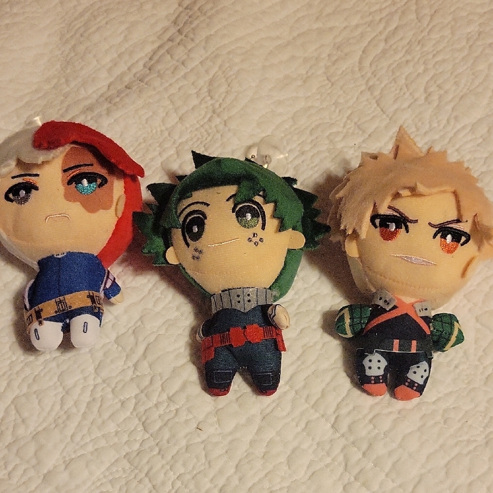 Anime Character Plush Toy Set - Red, Green, Tan